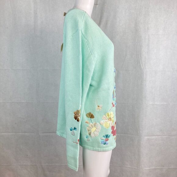 NWT So Forth Cardigan Womens Sz M‎ Blue Green Aqua Linen Floral Beaded Sweater - Picture 10 of 11